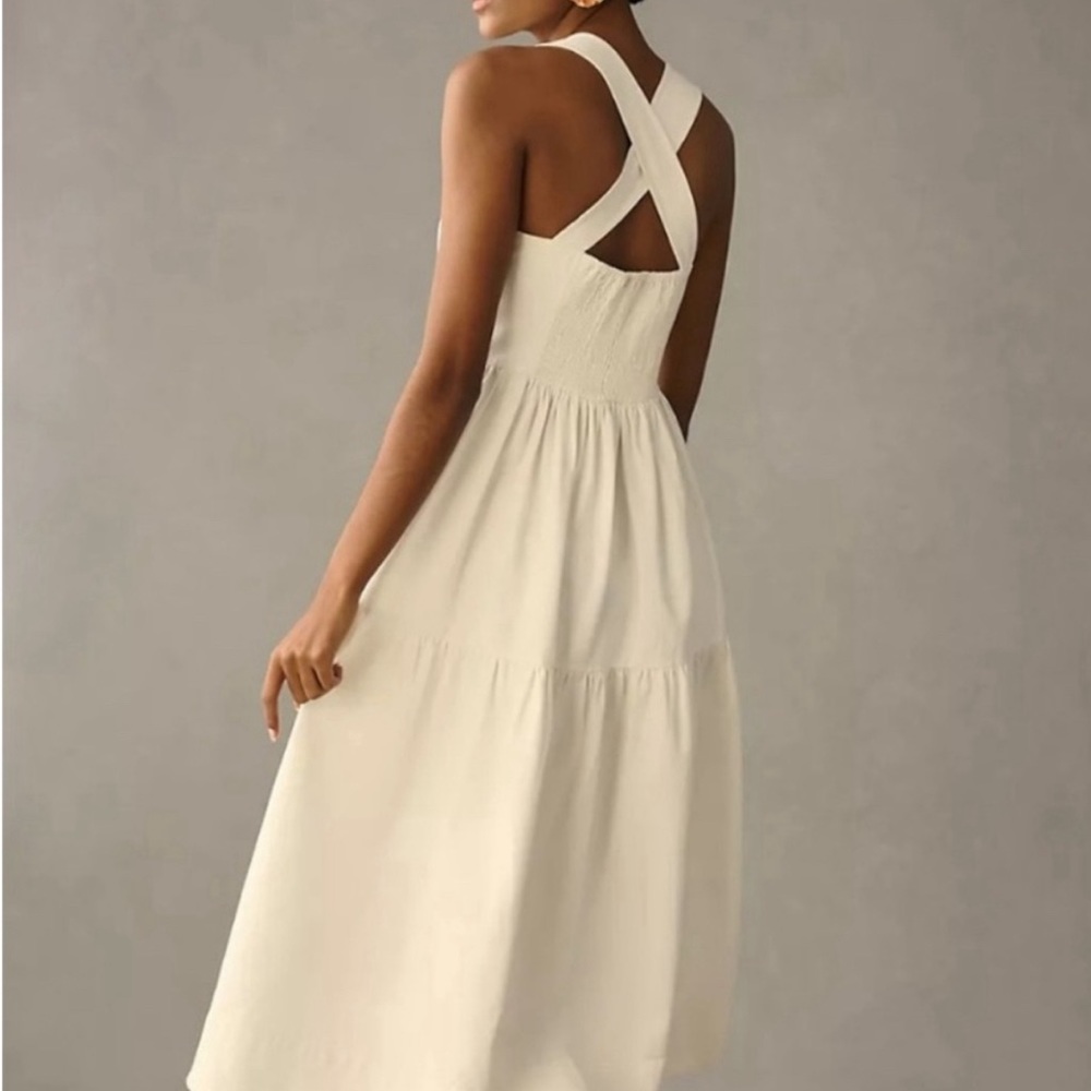 Anthropologie - Forever That Girl White Denim Sweetheart Dress. XS. NWT - Picture 2 of 12